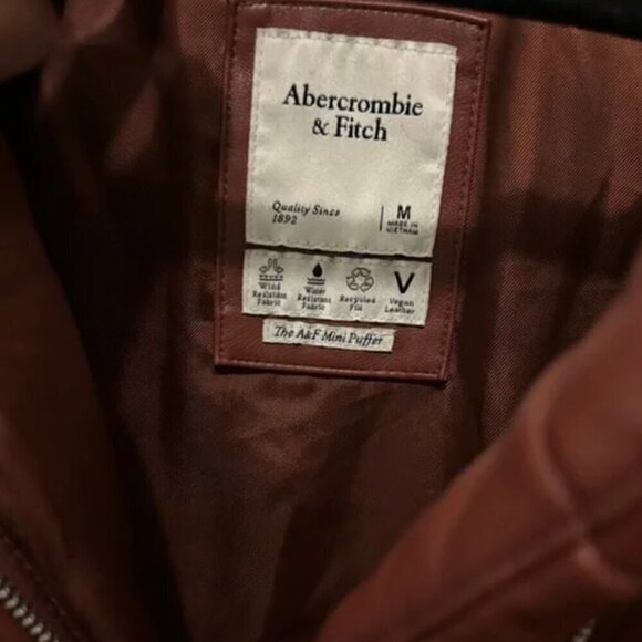 Abercrombie & Fitch - Mini Puffer Coat Jacket Vegan Leather Brown- MED🤎 - Picture 8 of 9